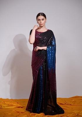 Multicolour Sequin Embroidered Georgette Saree Set