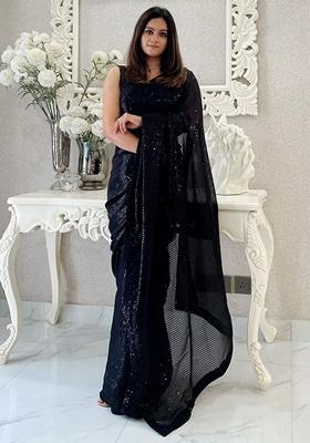 Black Sequin Embroidered Georgette Saree Set