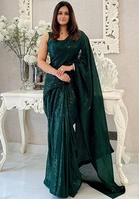 Green Sequin Embroidered Georgette Saree Set