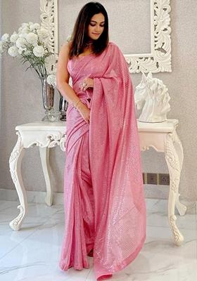 Onion Pink Sequin Embroidered Georgette Saree Set