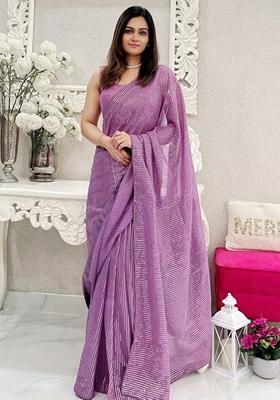 Light Purple Sequin Embroidered Georgette Saree Set