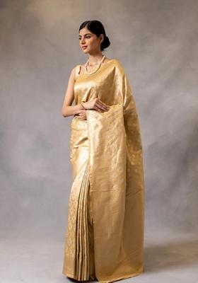 Chiku Brown Zari Woven Banarasi Soft Silk Saree Set
