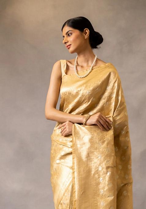 Chiku Brown Zari Woven Banarasi Soft Silk Saree Set