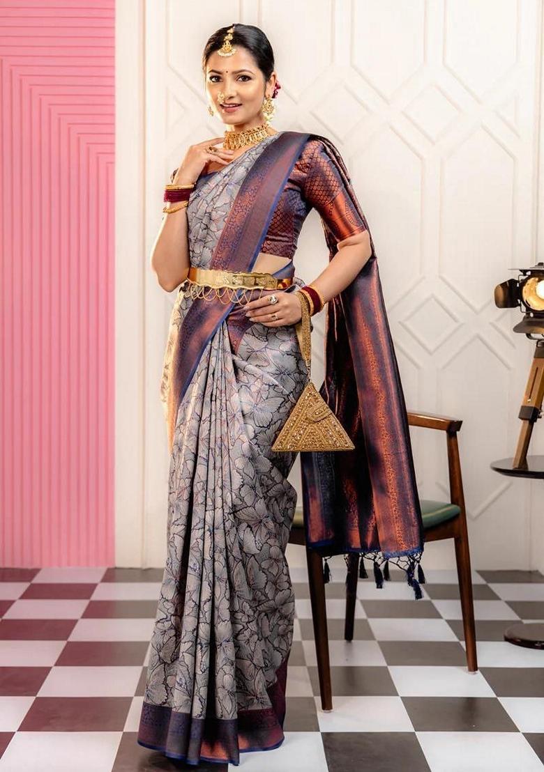 Multicolour Zari Jacquard Banarasi Soft Silk Saree Set