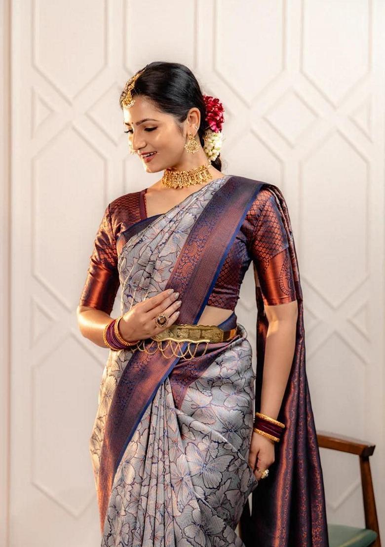 Multicolour Zari Jacquard Banarasi Soft Silk Saree Set