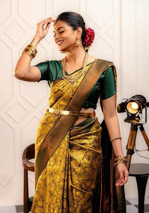 Multicolour Zari Jacquard Banarasi Soft Silk Saree Set