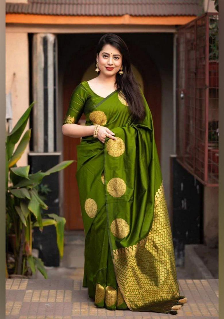 Green Zari Woven Banarasi Soft Silk Saree Set
