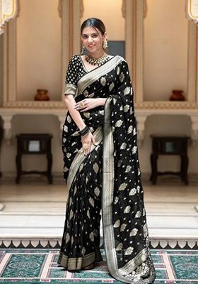 Black Jacquard Banarasi Silk Saree Set
