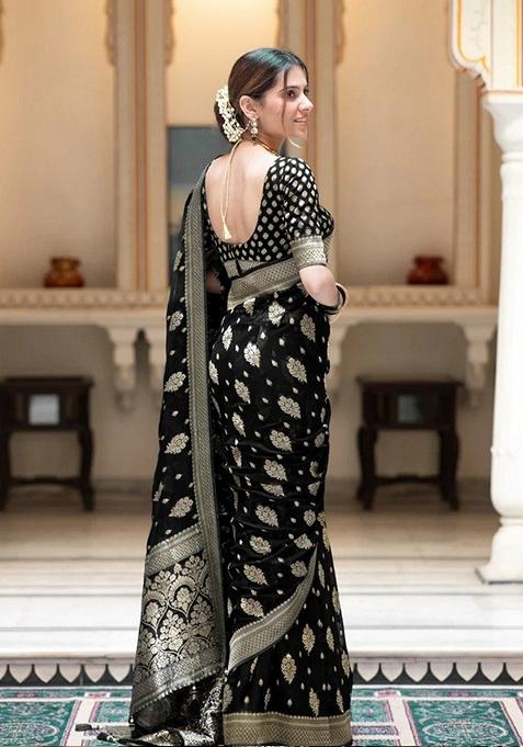 Black Jacquard Banarasi Silk Saree Set