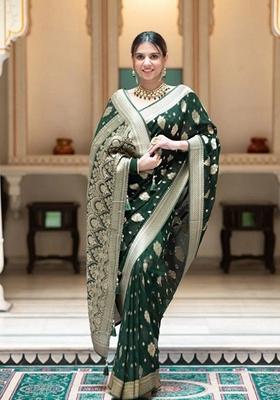 Green Jacquard Banarasi Silk Saree Set