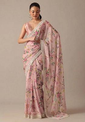 Light Pink Sequin Embroidered Soft Chiffon Saree Set