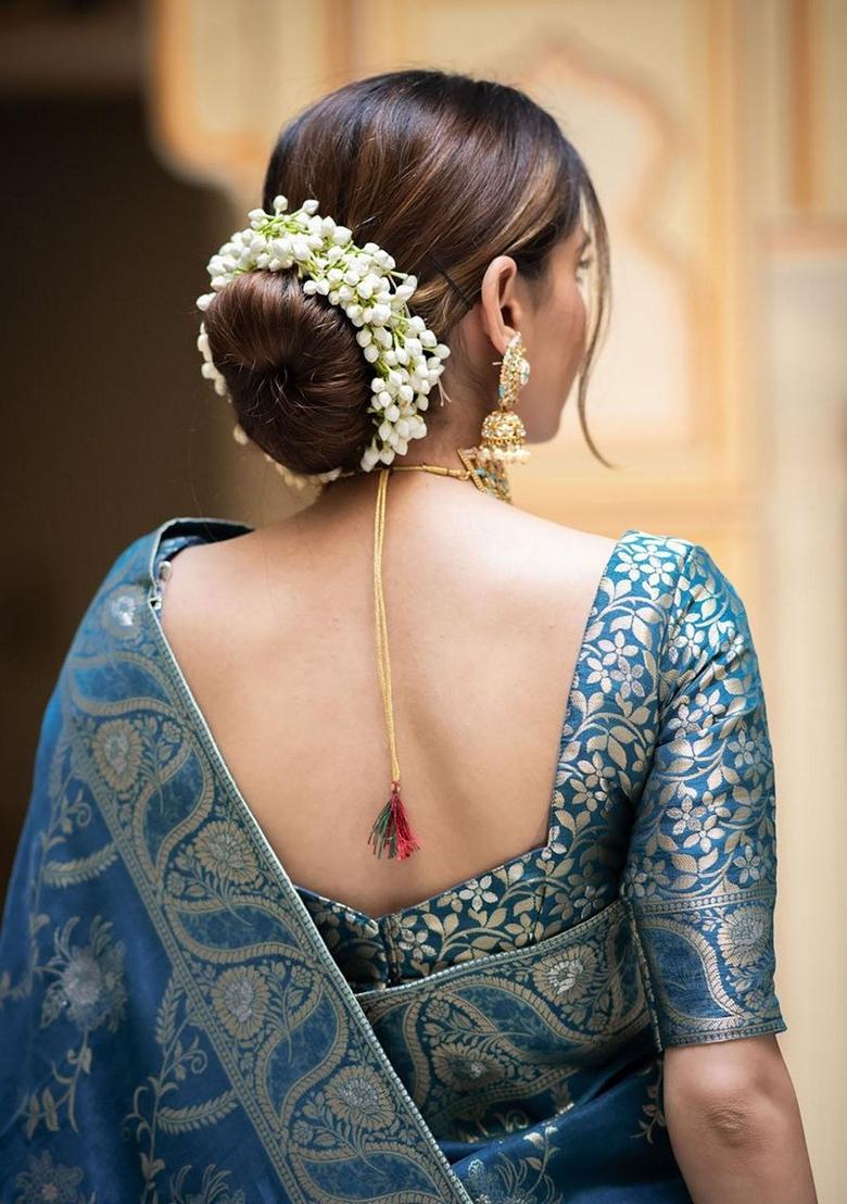 Teal Jacquard Banarasi Soft Silk Saree Set