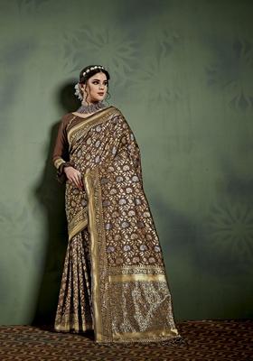 Multicolour Woven Jacquard Art Silk Saree Set