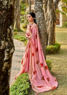 Light Pink Abstract Print Georgette Saree Set
