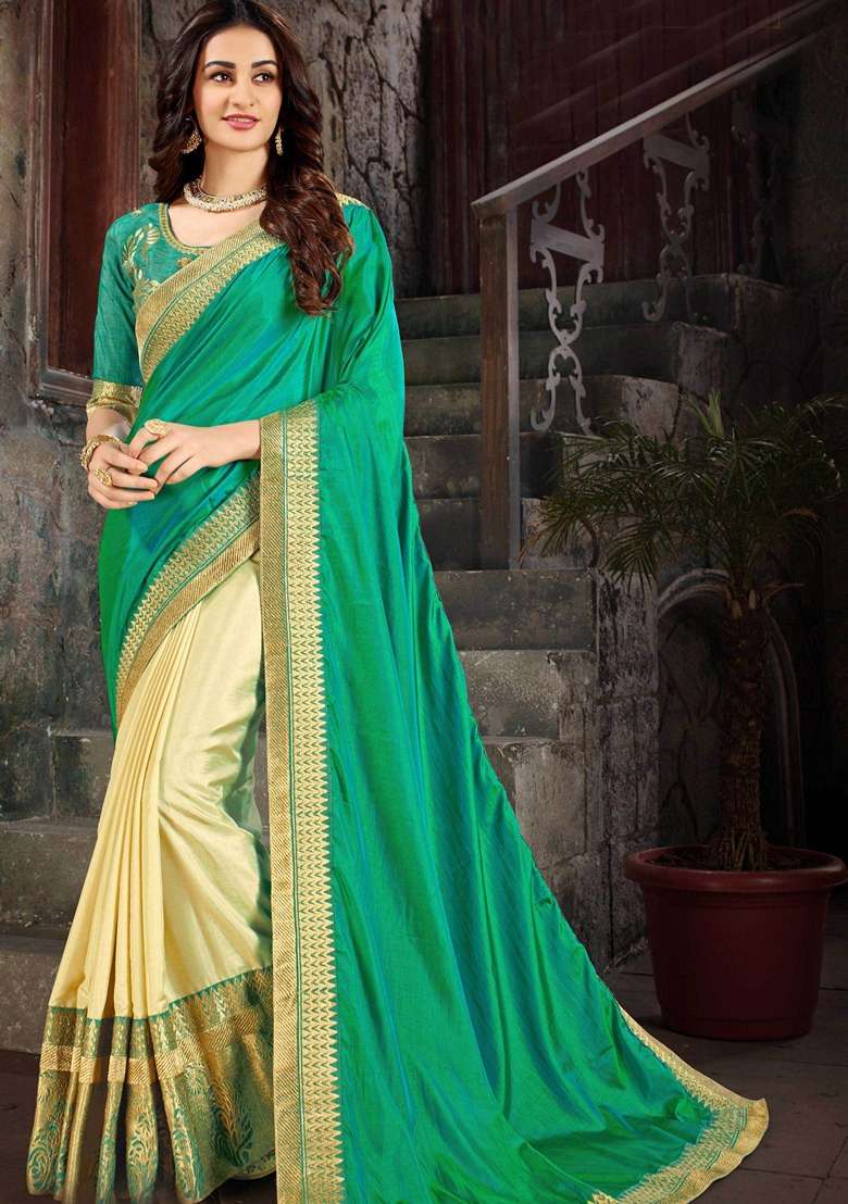 Multicolour Embroidered Art Silk Saree Set for Diwali and Festive Wear - Indya
