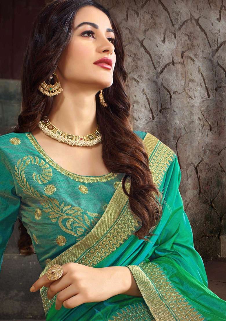 Multicolour Embroidered Art Silk Saree Set for Diwali and Festive Wear - Indya