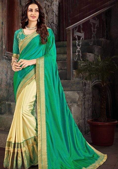 Multicolour Embroidered Art Silk Saree Set