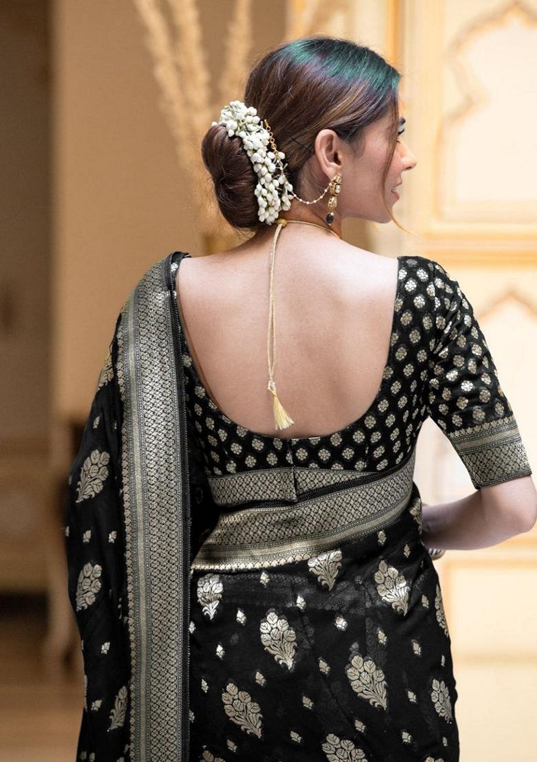 Black Jacquard Banarasi Silk Saree Set