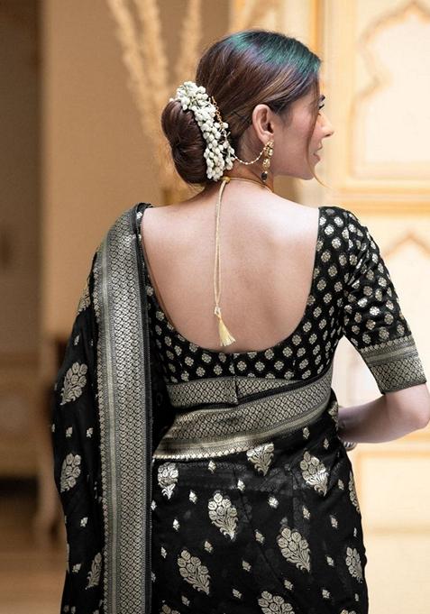 Black Jacquard Banarasi Silk Saree Set