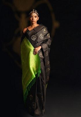 Black Jacquard Banarasi Silk Saree Set