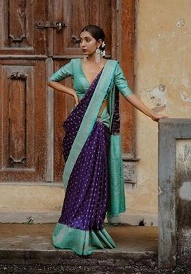 Purple Jacquard Banarasi Silk Saree Set