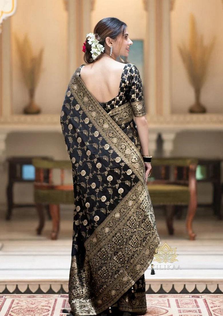 Black Jacquard Banarasi Silk Saree Set