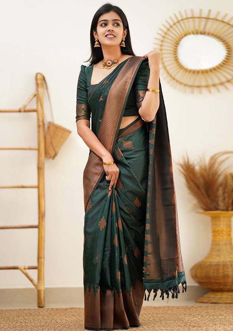 Green Jacquard Banarasi Silk Saree Set