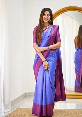 Navy Blue Jacquard Banarasi Silk Saree Set