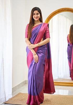 Purple Jacquard Banarasi Silk Saree Set