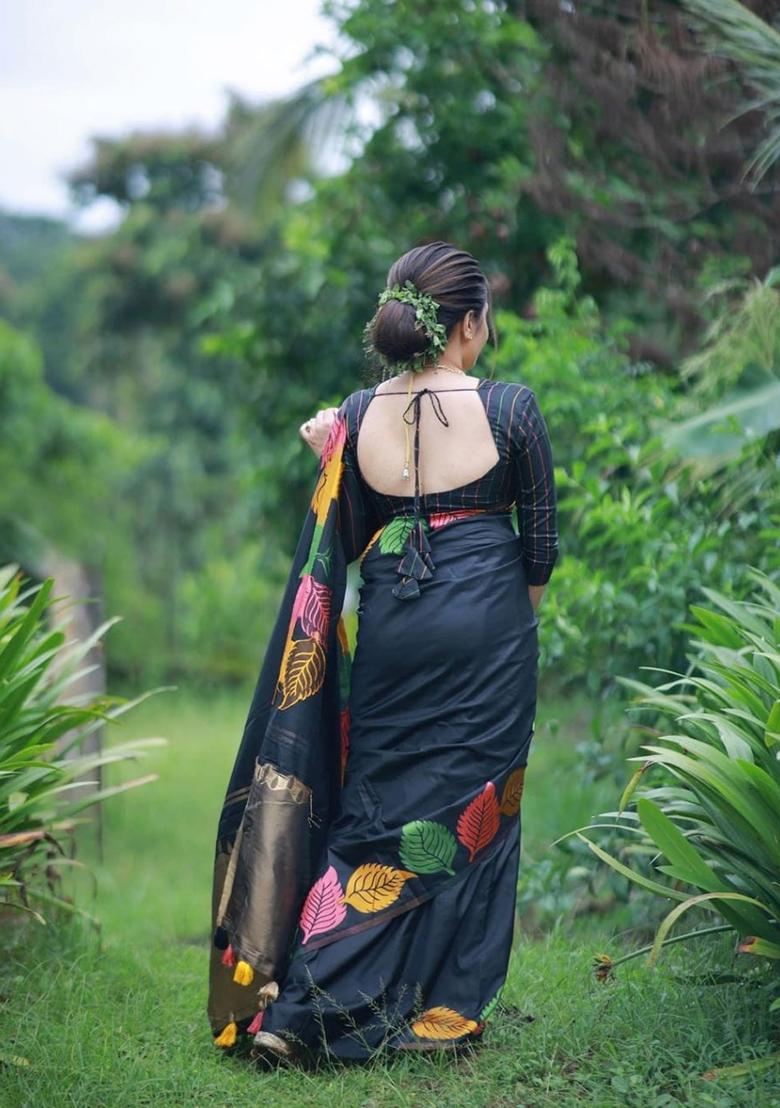 Black Jacquard Banarasi Silk Saree Set