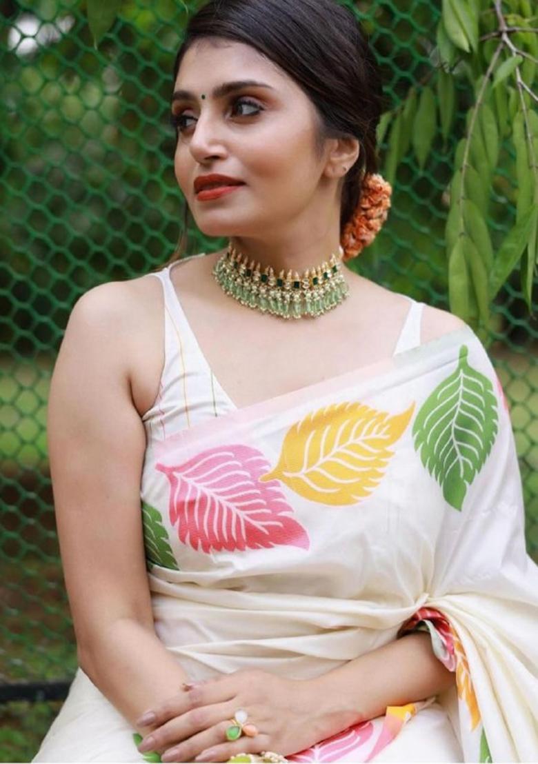 White Jacquard Banarasi Silk Saree Set