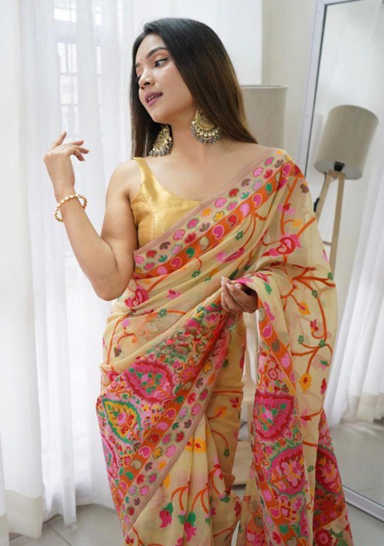 Golden Thread Zari Woven Banarasi Silk Saree Set