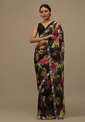 Black Cutdana Embroidered Soft Organza Saree Set