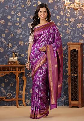 Purple Jacquard Banarasi Silk Saree Set
