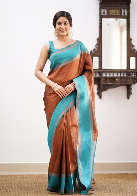 Multicolour Jacquard Banarasi Silk Saree Set