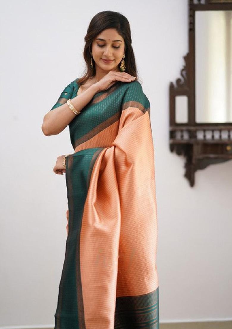 Multicolour Jacquard Banarasi Silk Saree Set