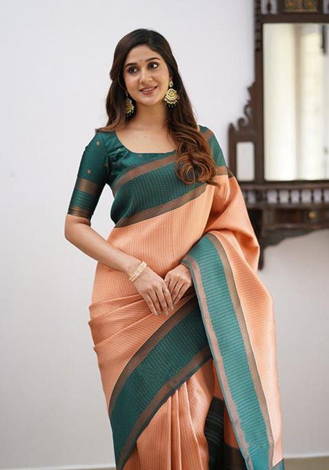 Multicolour Jacquard Banarasi Silk Saree Set