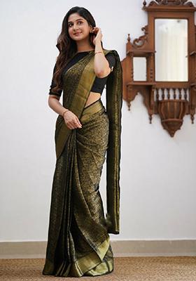Black Jacquard Banarasi Silk Saree Set