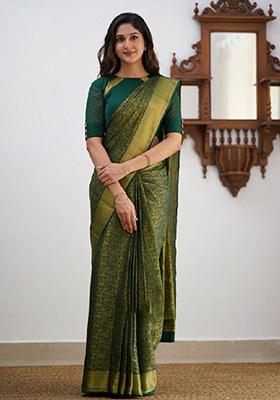 Green Jacquard Banarasi Silk Saree Set
