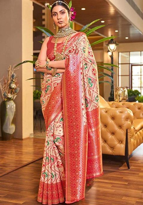 Multicolour Jacquard Banarasi Silk Saree Set