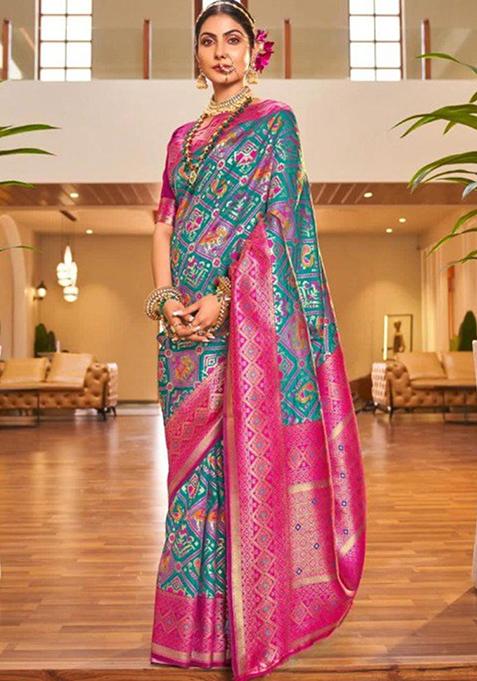 Rama Blue Jacquard Banarasi Silk Saree Set