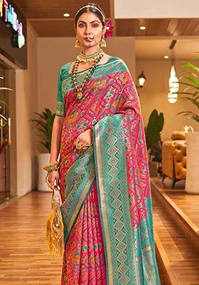 Pink Jacquard Banarasi Silk Saree Set