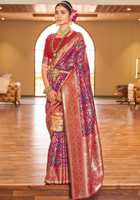 Multicolour Jacquard Banarasi Silk Saree Set