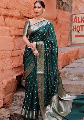 Green Jacquard Banarasi Silk Saree Set