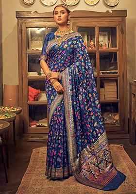 Blue Jacquard Banarasi Silk Saree Set