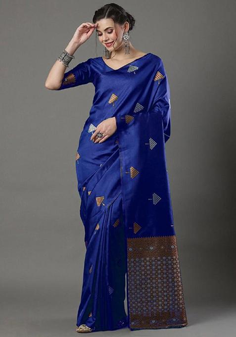 Blue Zari Woven Banarasi Silk Saree Set