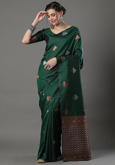 Green Zari Woven Banarasi Silk Saree Set