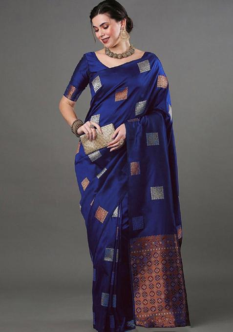 Blue Zari Woven Banarasi Silk Saree Set