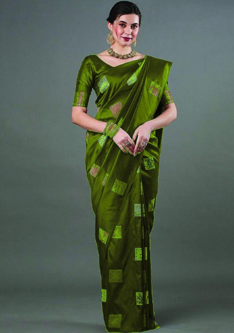 Mehendi Green Zari Woven Banarasi Silk Saree Set