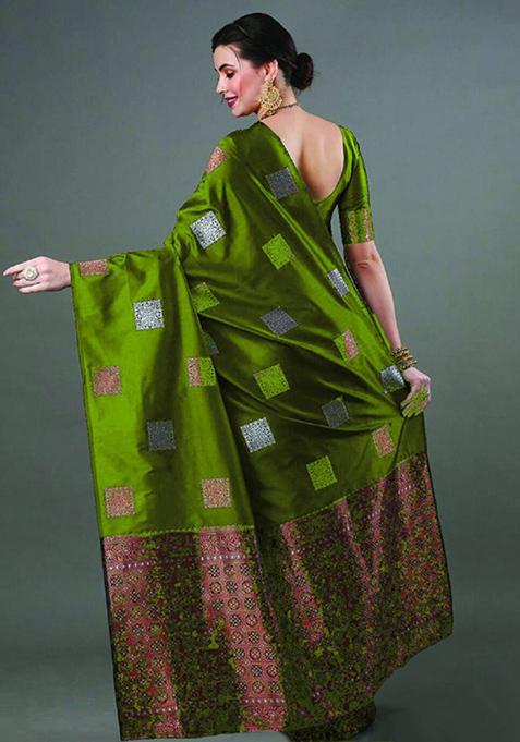 Mehendi Green Zari Woven Banarasi Silk Saree Set